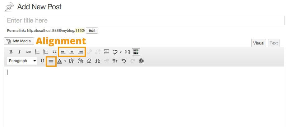 Text alignment, left, middle, right, justify