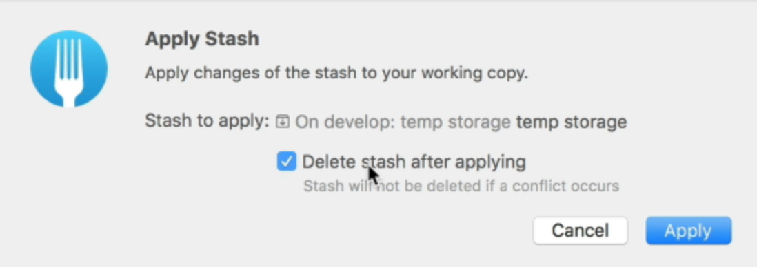 Deleting the applied stash