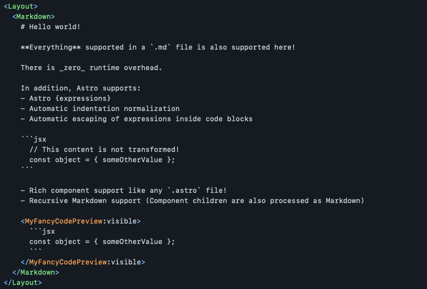 How Astro uses the markdown tag