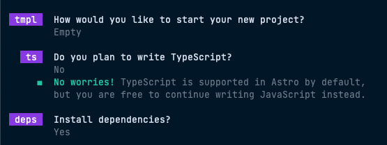 Houston helping to create a new Astro project.