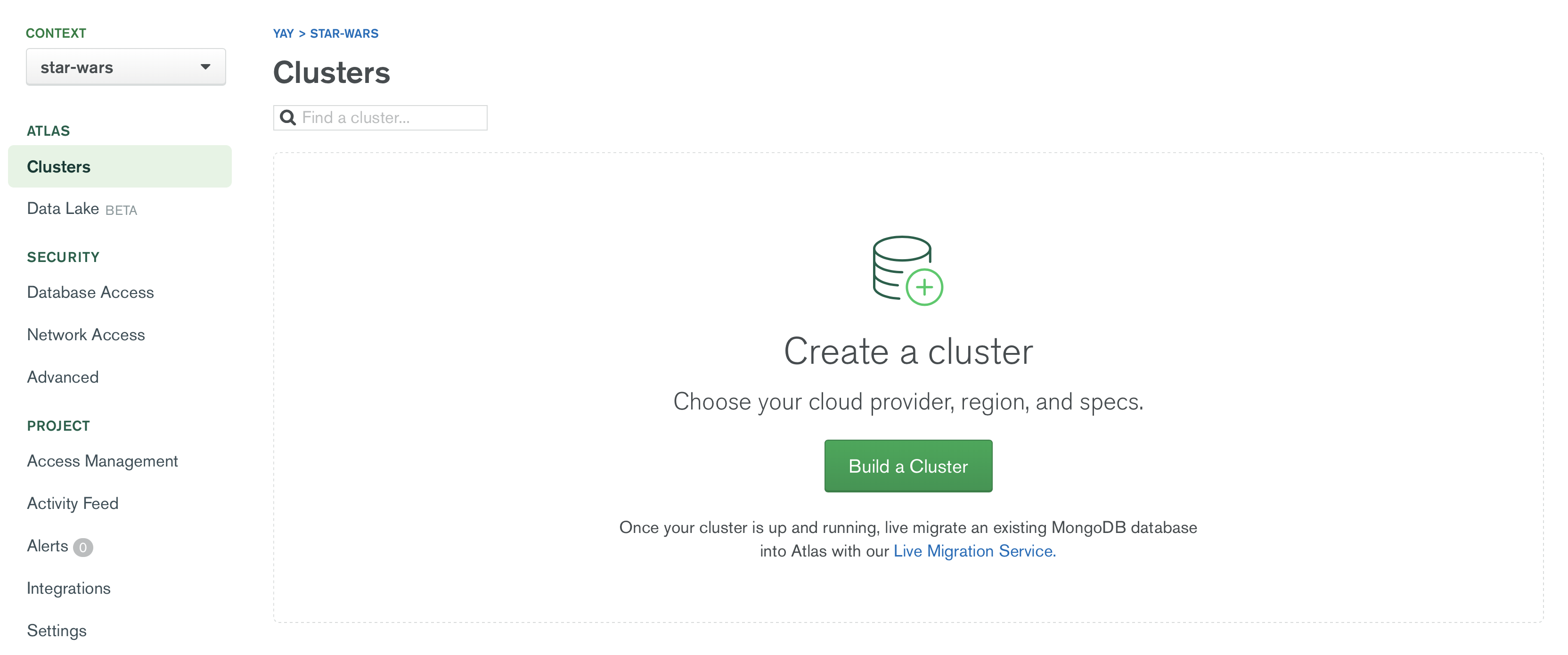 Create Cluster Screen.