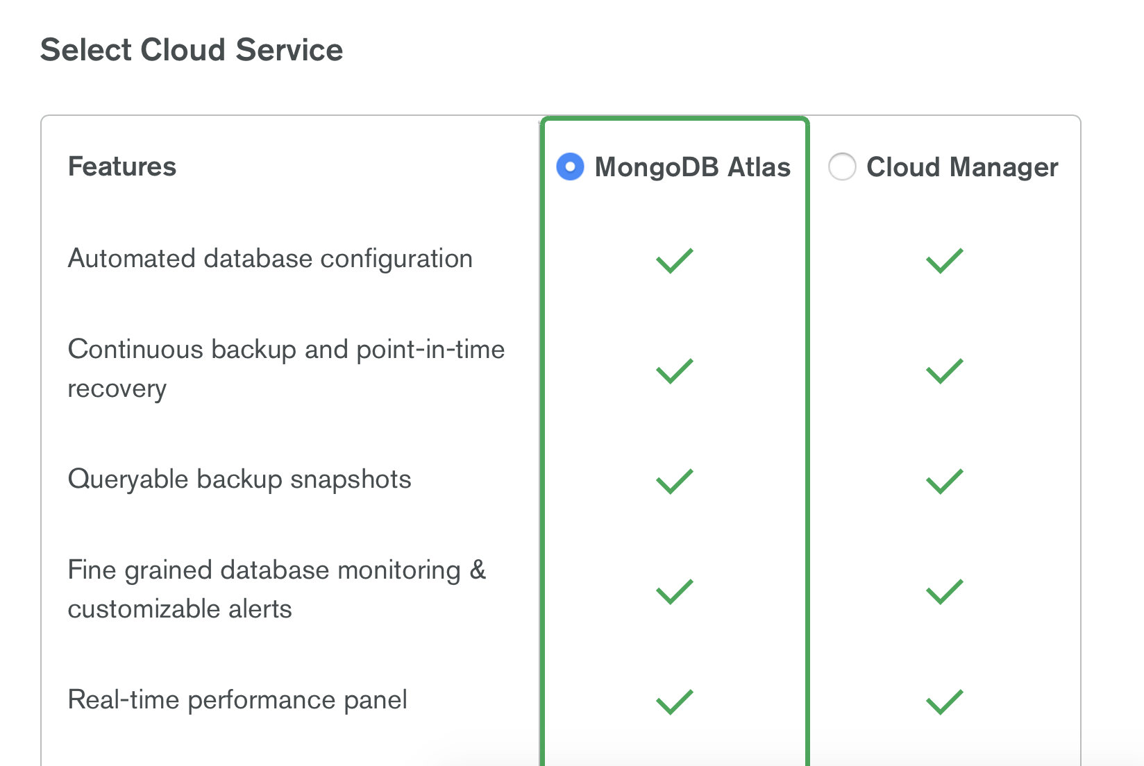 Selects a cloud service.