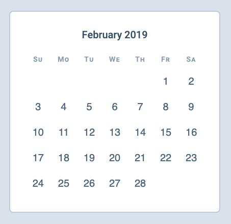 Calendar built with CSS Grid.