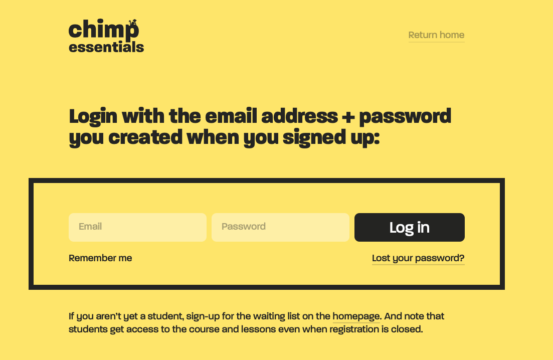 Chimp Essentials login form design.