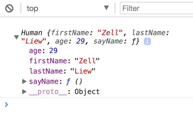 Screenshot of console.log(zell)