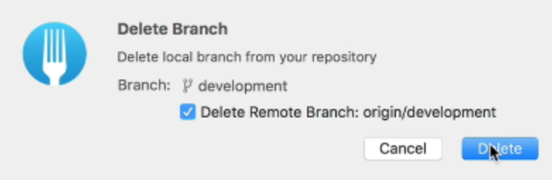 Menu that asks if you want to remove the branch from the origin