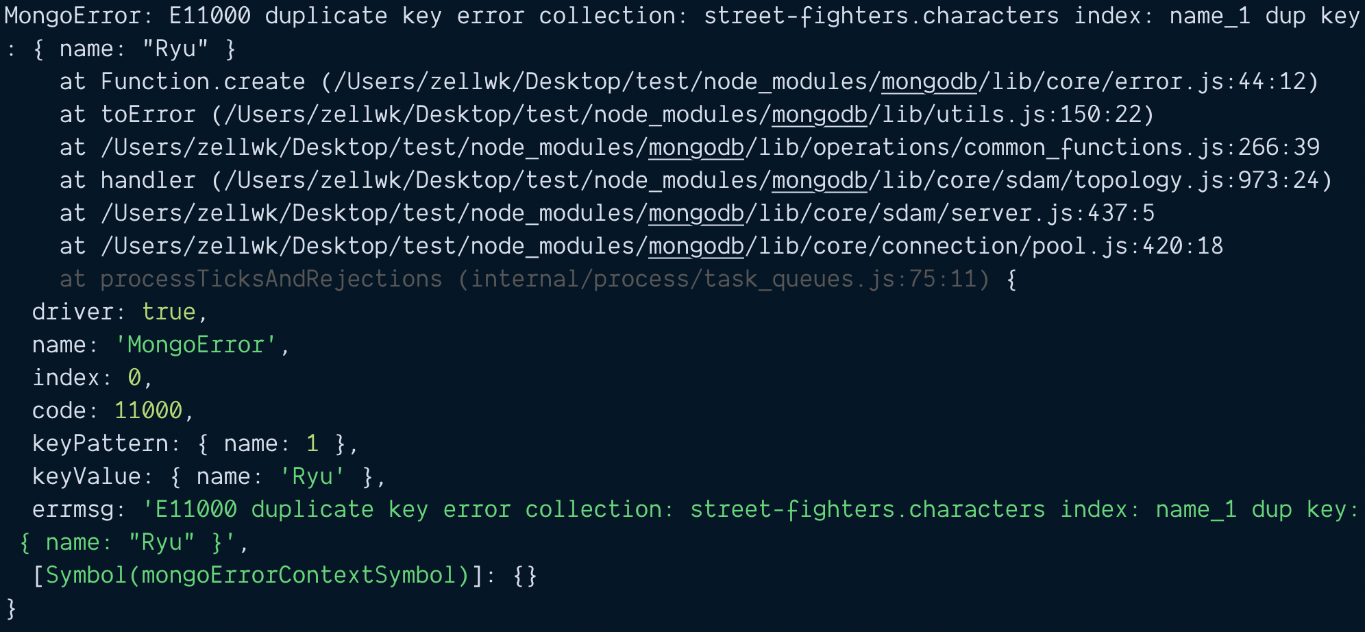 Duplicated key error.