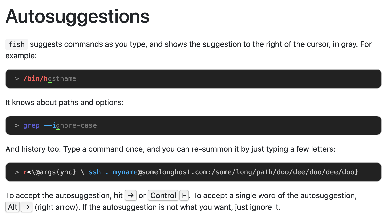 Auto suggestions in Fish