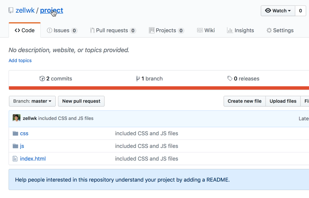 Git repository page updated with the files you pushed