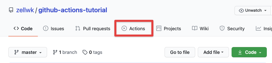 github actions tab location