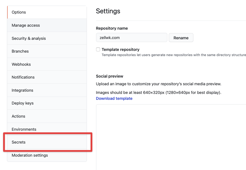github secrets navigation location
