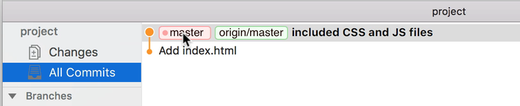Git History shows `master` and `origin/master` on the same commit