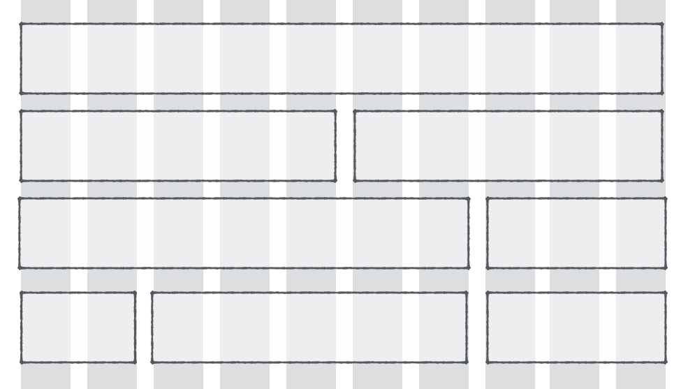 Possible layouts of a website on a 10-column grid