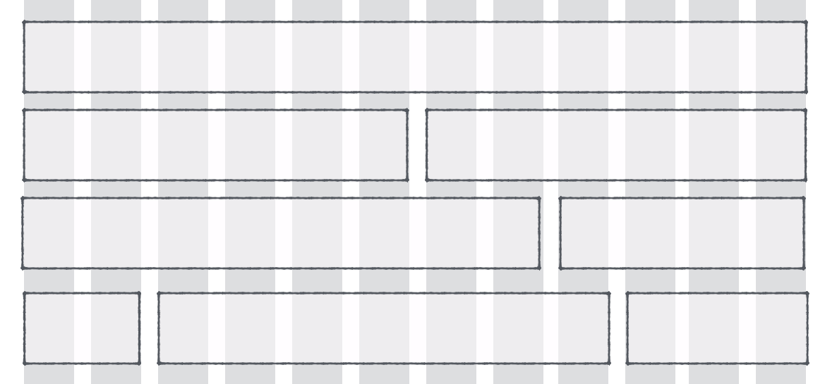 Possible layouts of a website on a 12-column grid