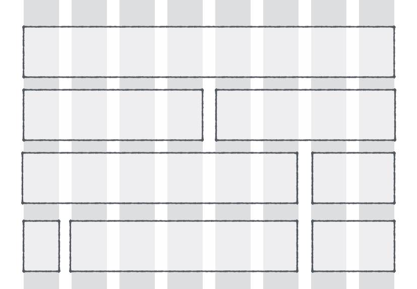Possible layouts of a website on a 8-column grid