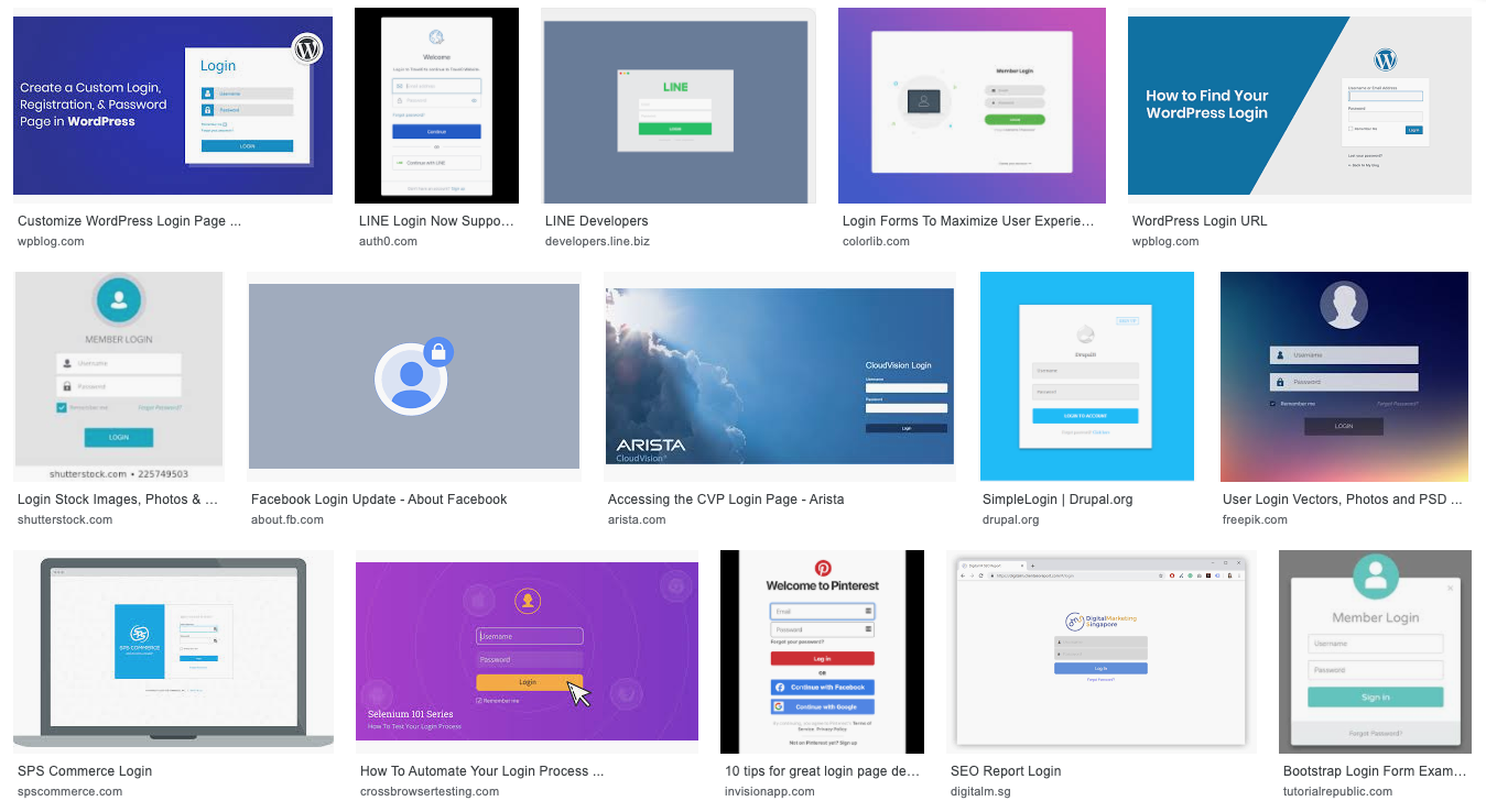 Searching for login page inspiration on Google.