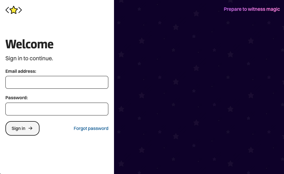 Magical Dev School login screen