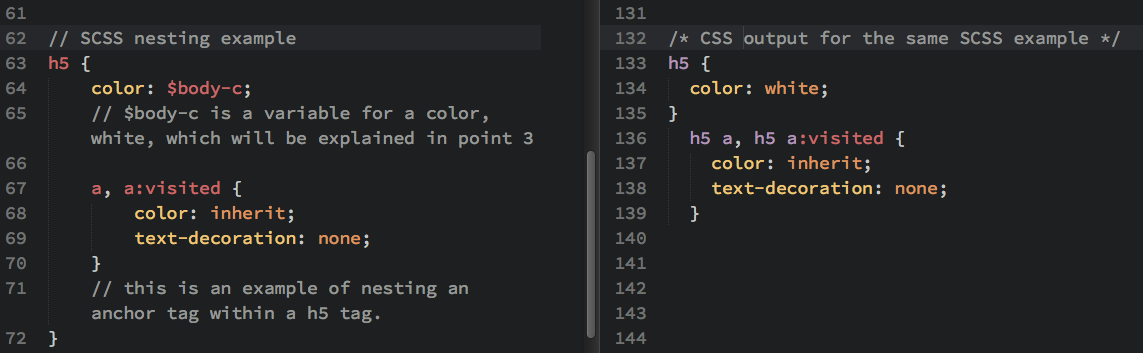 Nesting example with an anchor tag selector in a h5 selector