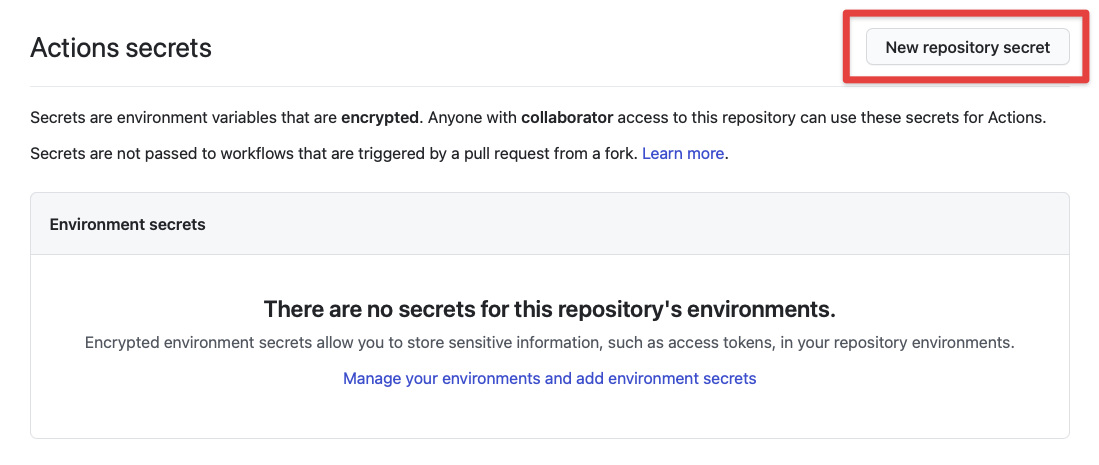 new repository secret button location