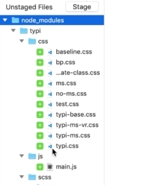 Node modules files in staging area