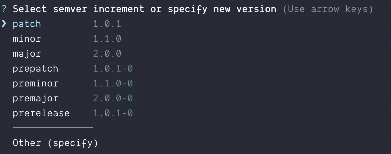 np prompts the user for a Semver number