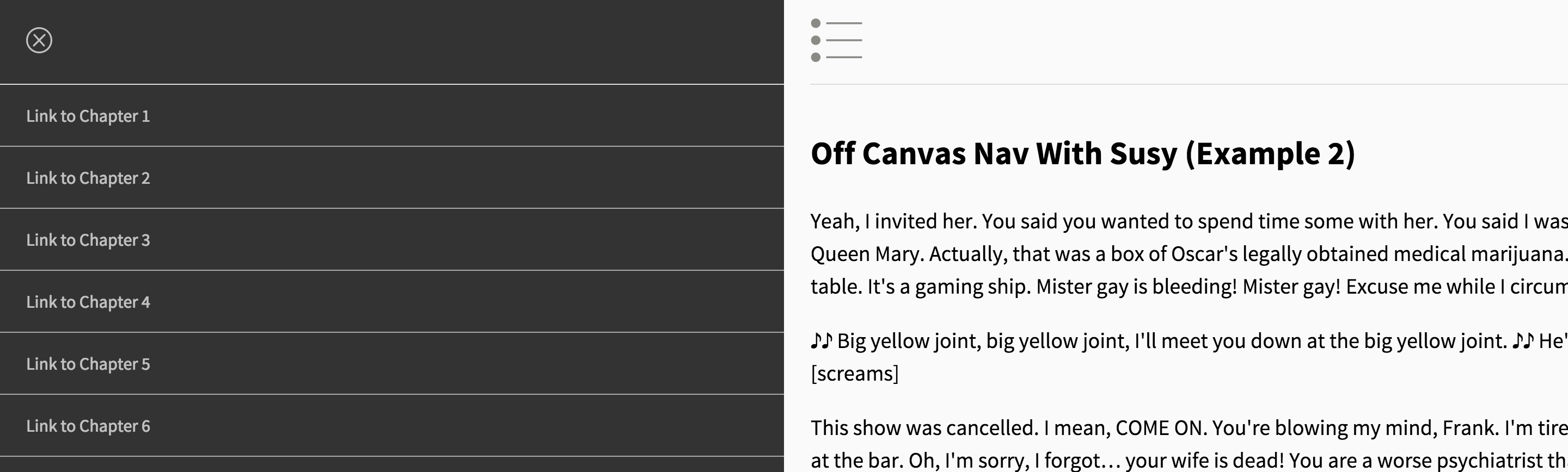 Off-canvas talking up half of viewport