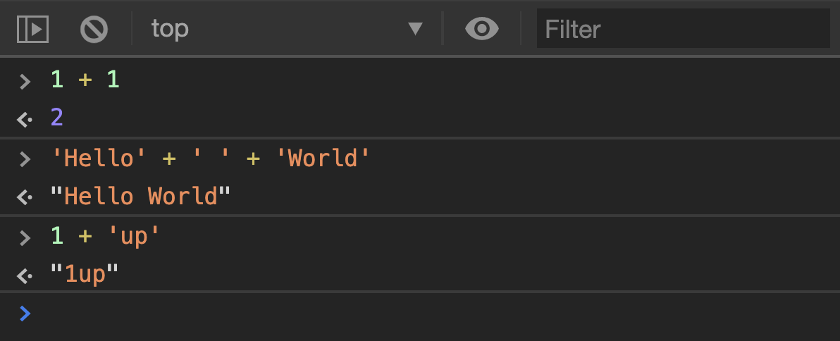 Shows results of the code above inside a dev console.