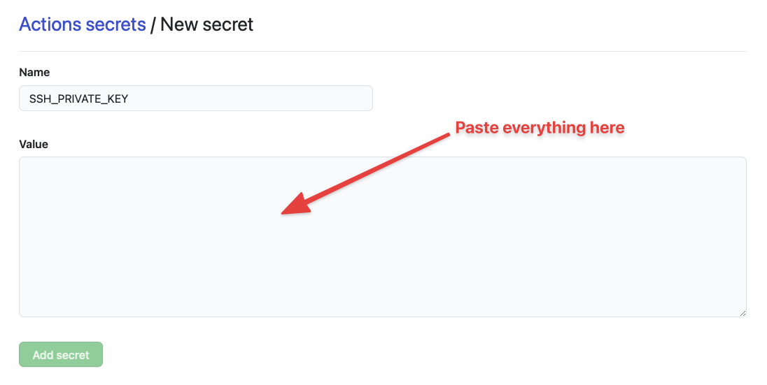 paste private key inside secret value