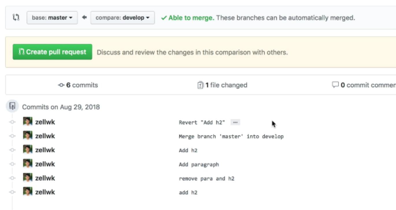 Setting base branch to master and compare branch to develop