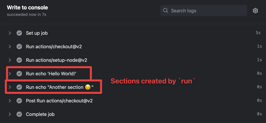sections created with run