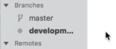 Development is bold on the sidebar. This shows that the development branch is selected