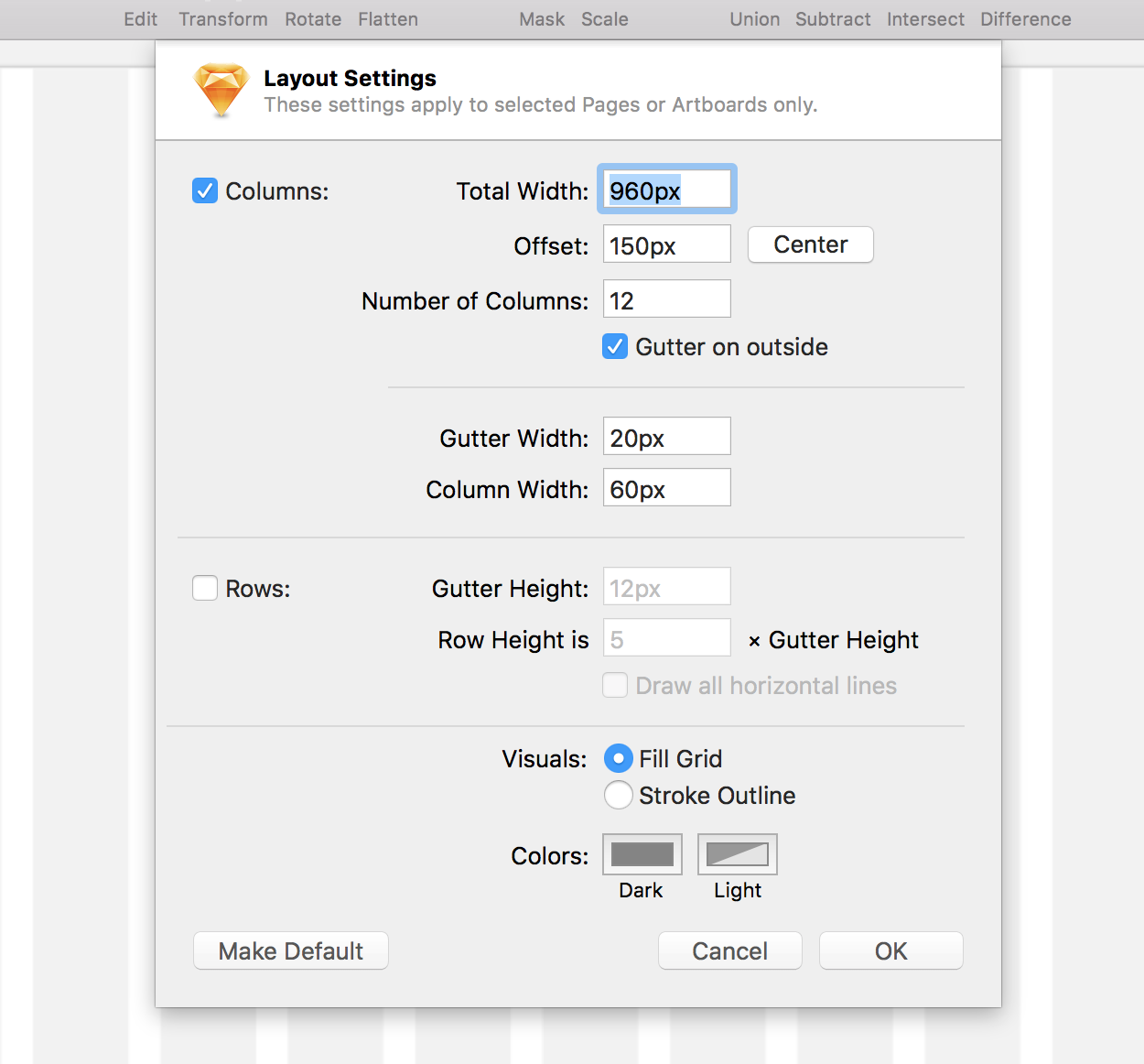 Grid tool built into Sketch