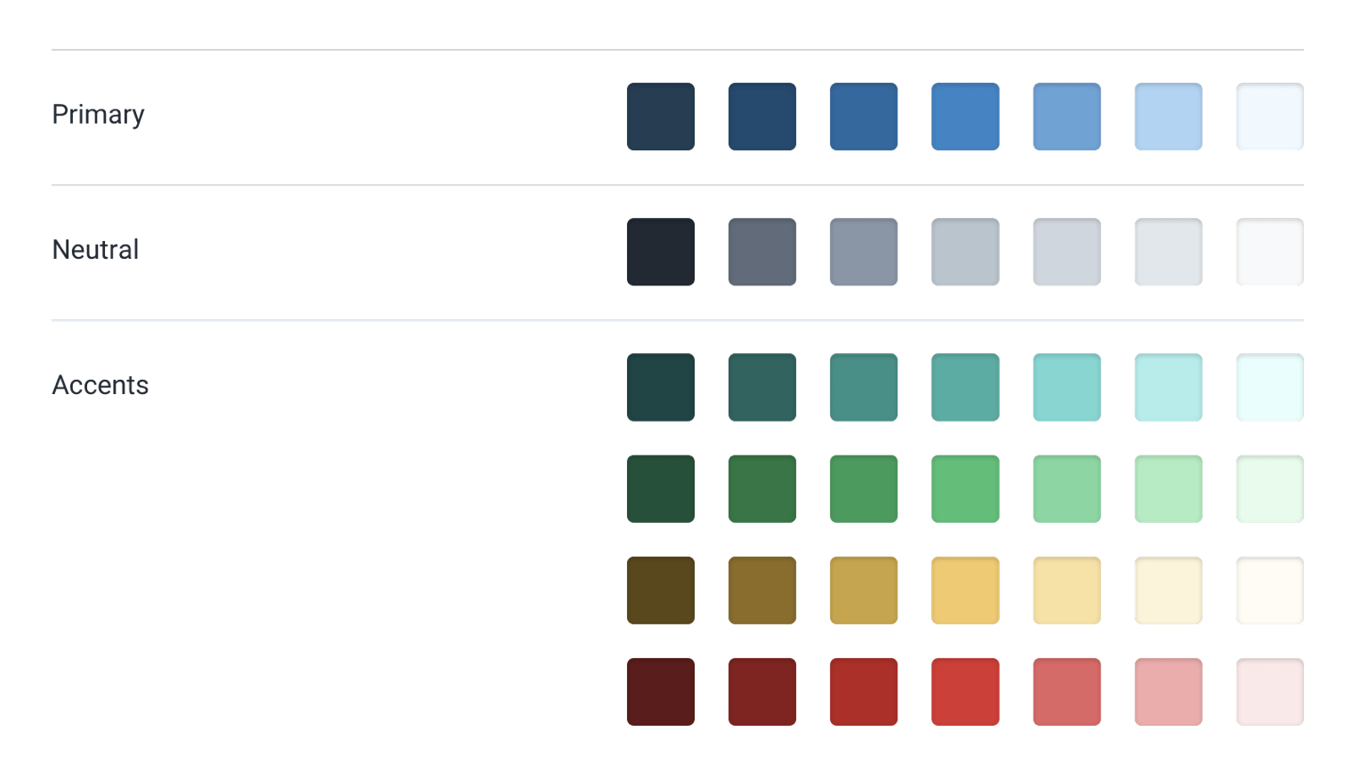 9 shades of 6 different colors.