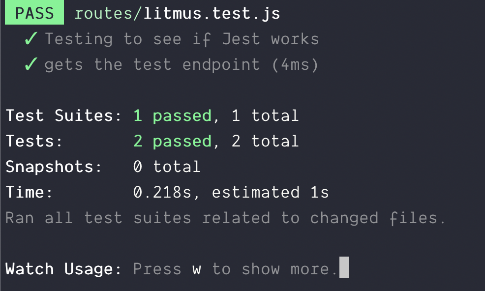 First endpoint test passes.