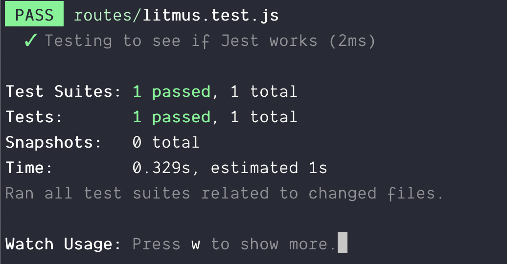 Output from Terminal. Test successful.