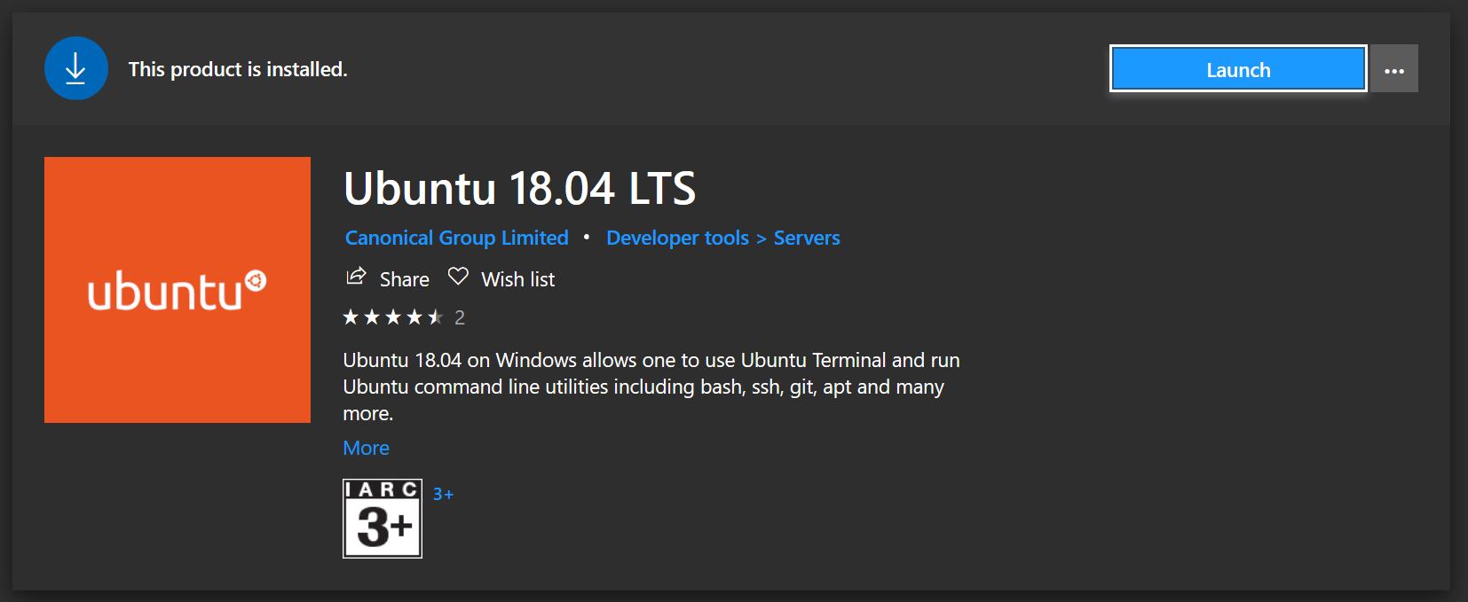 Ubuntu from the Microsoft store