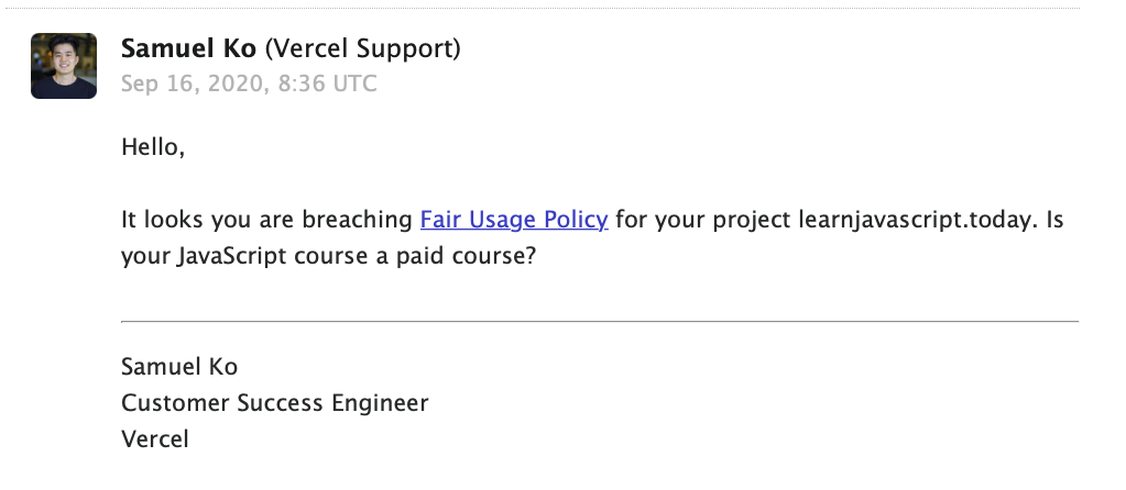 vercel email fair usage