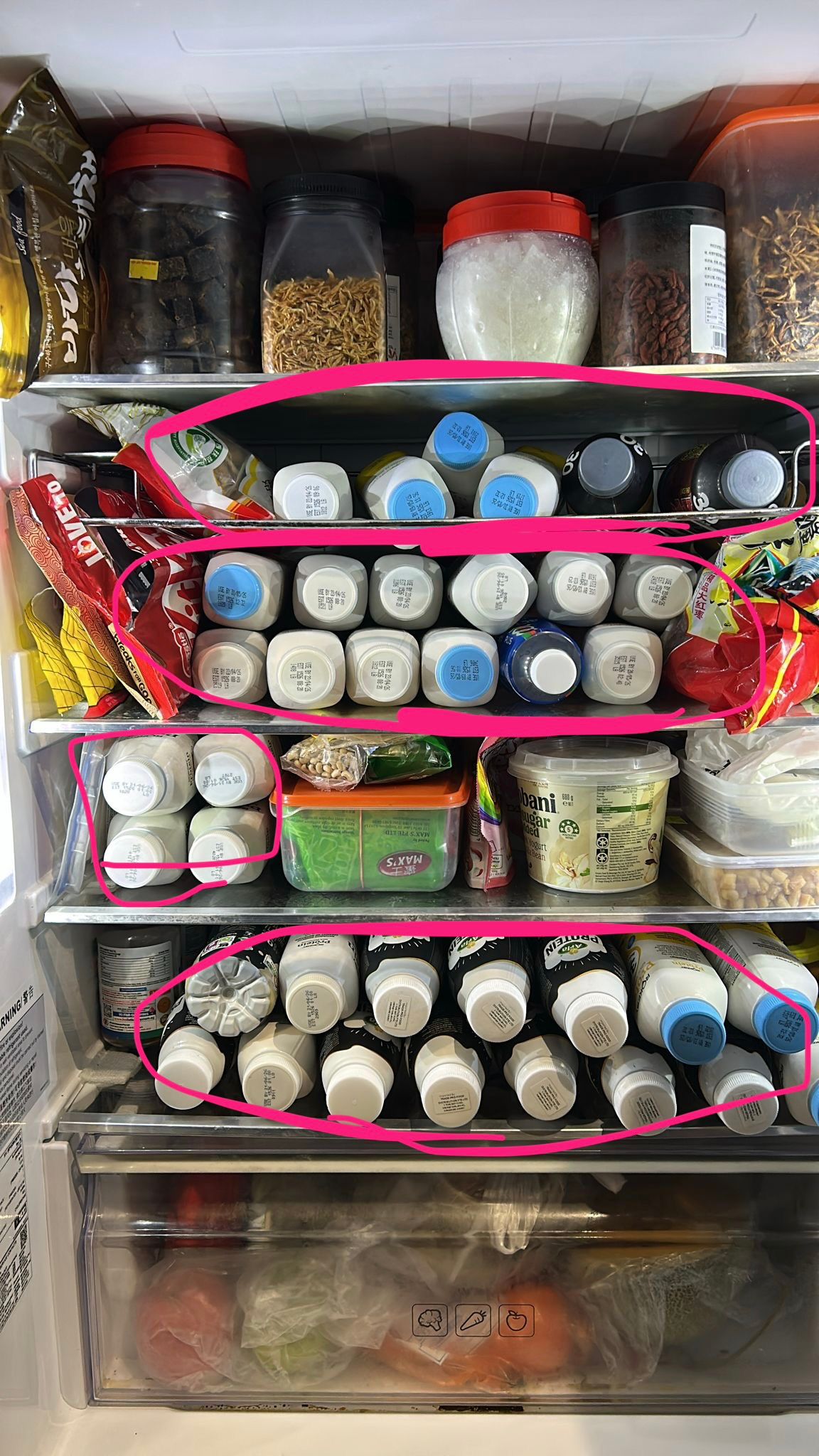 Fridged filled with protein drinks