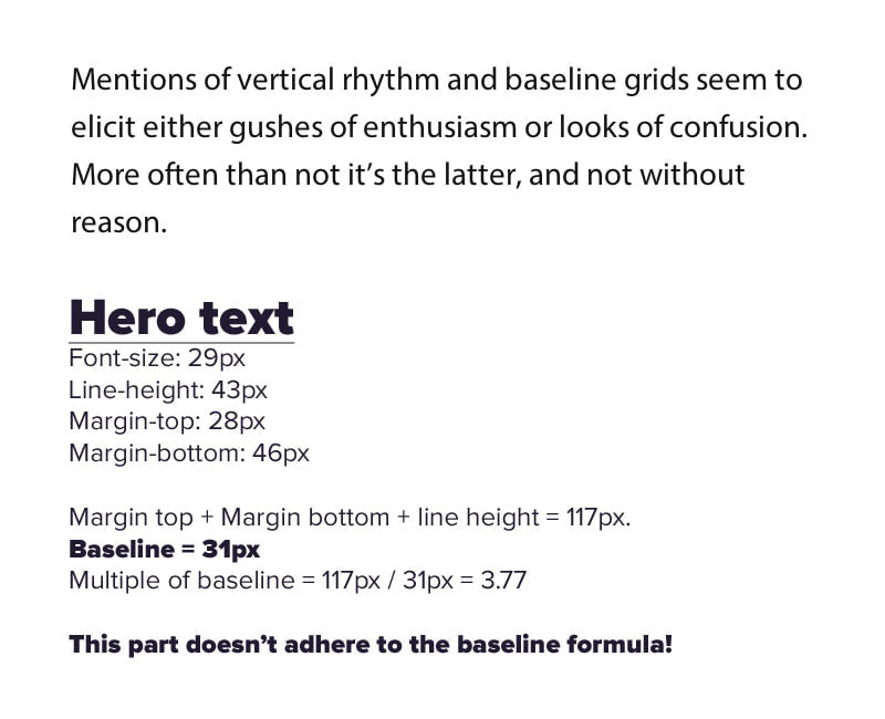 Determining whether hero text adheres to baseline
