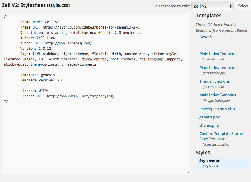 Sample CSS File on Wordpress that has too little code. This means the actuall style.css is somewhere else