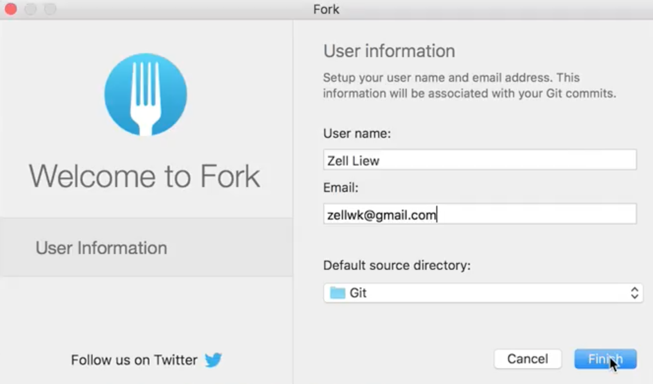 Welcome screen from Fork