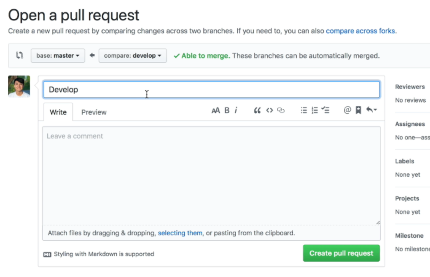 Open a pull request page