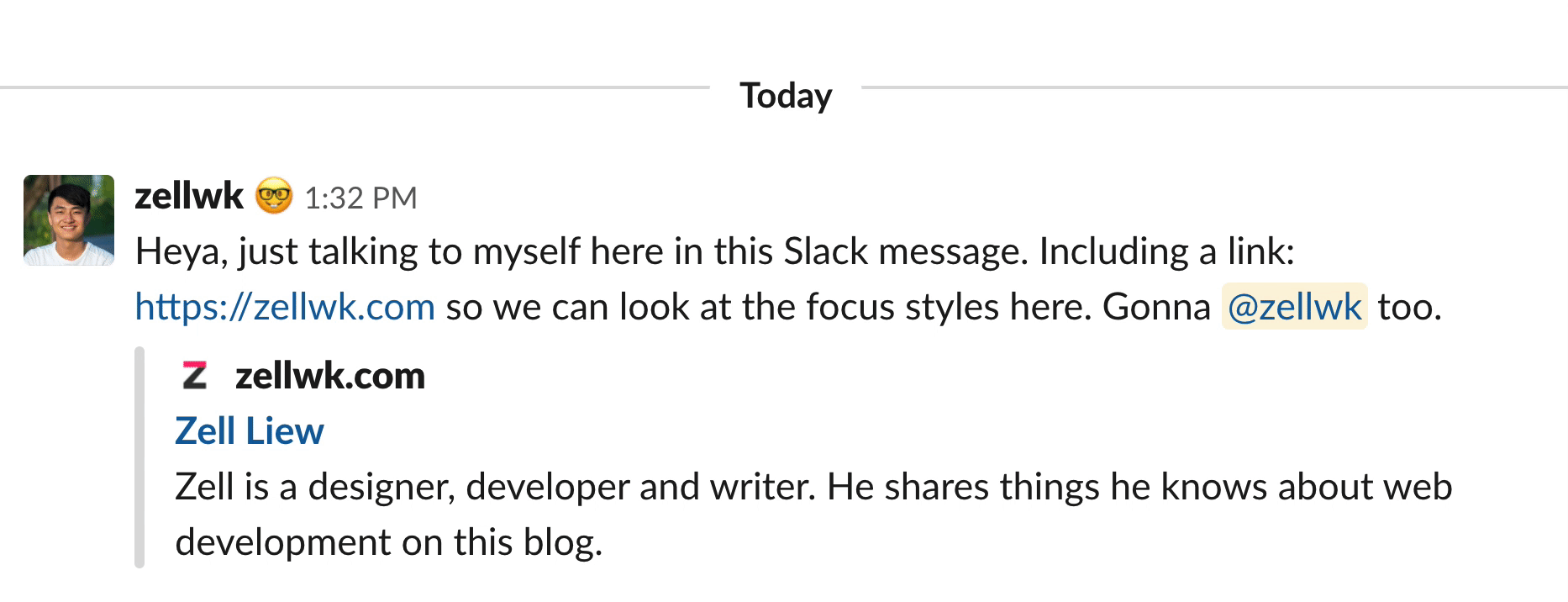 Tabbing through a Slack message.