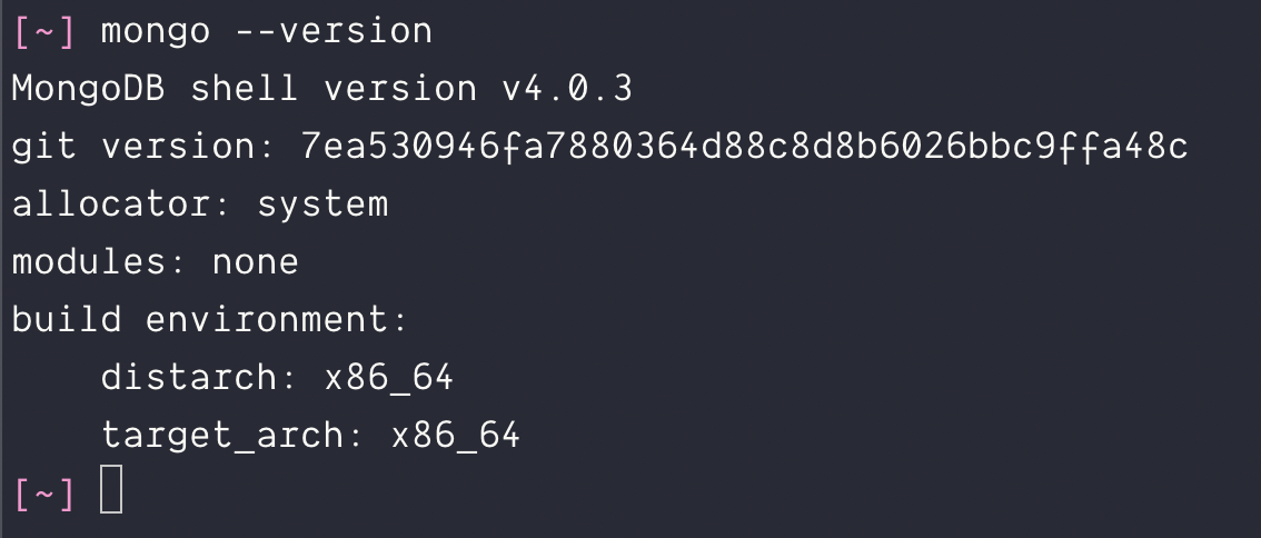Terminal showing MongoDB Version