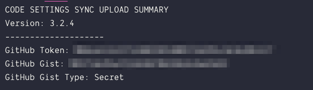 Image of the Token and Gist after uploading VS Code settings