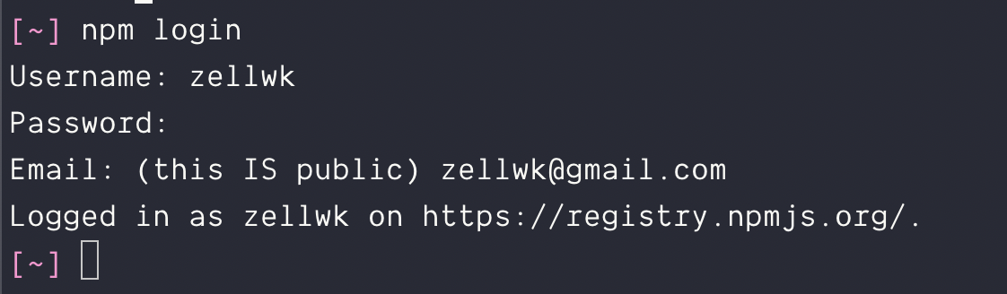 Logging into npm via the command line