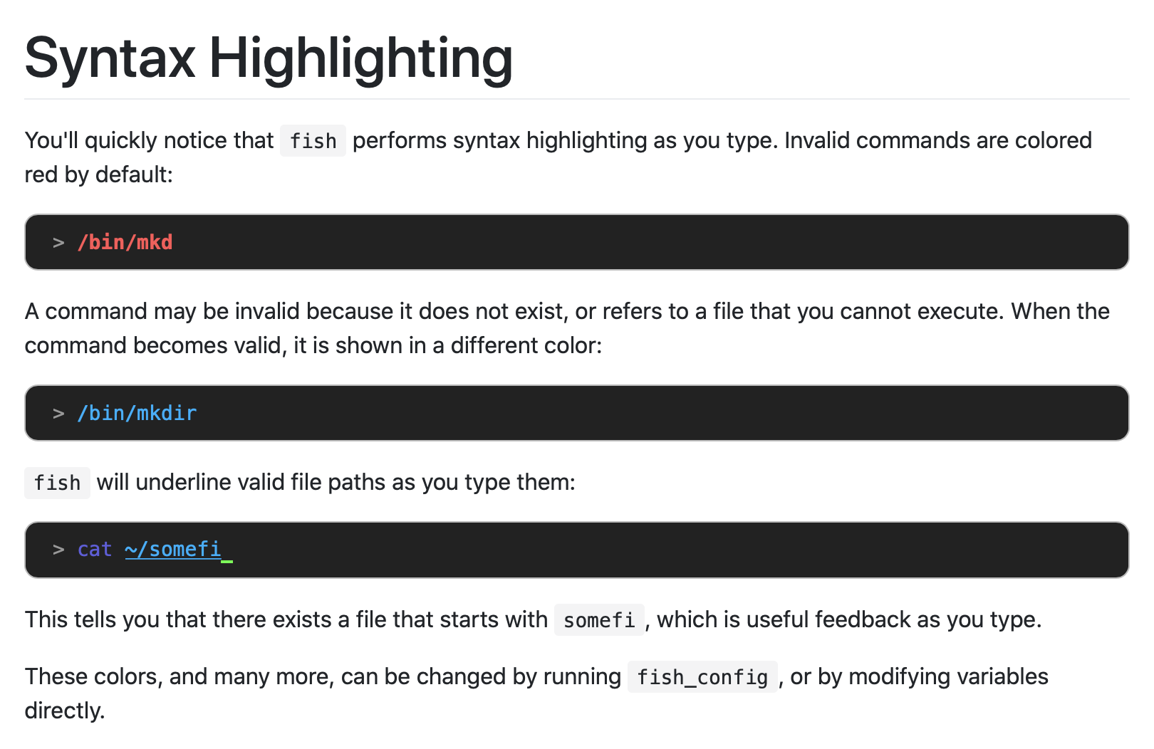 Syntax highlighting in Fish.