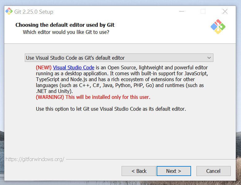 Set default editor to Visual Studio Code